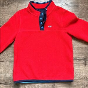 Vineyard Vines Red Fleece Pullover with Blue Accents